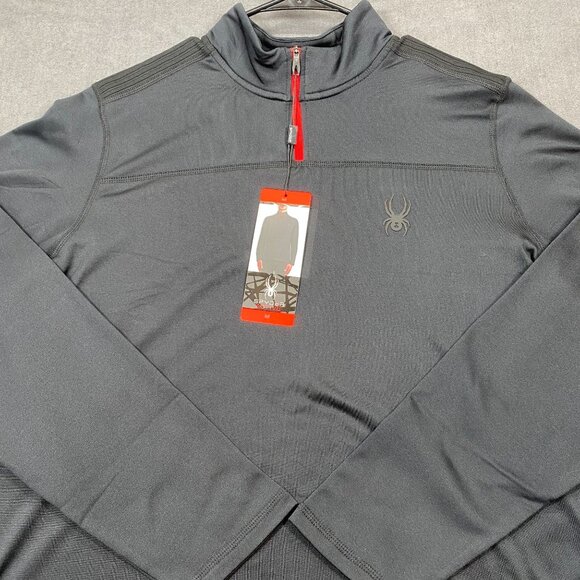 Spyder Mens 1/4 Zip Active Pullover Shirt Size Medium Black Polyester Blend - Picture 2 of 13